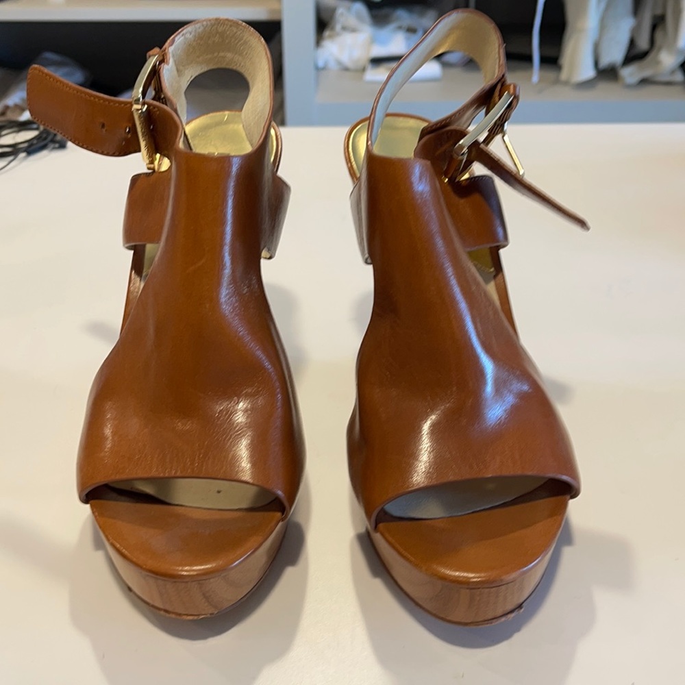 Michael Kors brown leather wedges